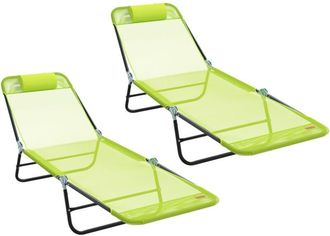vidaXL Vidaxl - Folding Sun Lounger 2 pcs Green 182 x 55 x 85.5cm Textilene