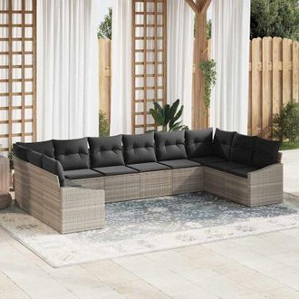 vidaXL Conjunto De Sof&aacute; De Jard&iacute;n 10 Pcs Gris Claro Polirat&aacute;n Vidaxl