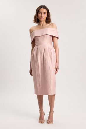 Karen Millen Womens Textured Tailored Twill Bandeau Midi Dress - Light Pink Viscose - Size 12 UK