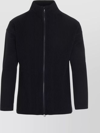 Homme Plissé Issey Miyake high collar long sleeve ribbed cardigan