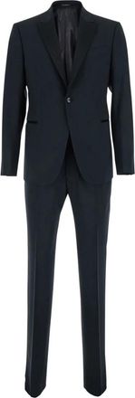 Emporio Armani Enkelrijelig pak met piek revers - Heren - Business pakken - Blauw - 2XL - Wol - Kostuums