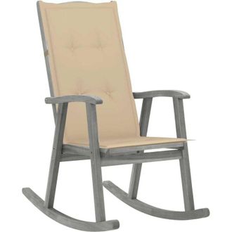 vidaXL Silla Mecedora Con Cojines Madera Maciza De Acacia Gris Vidaxl