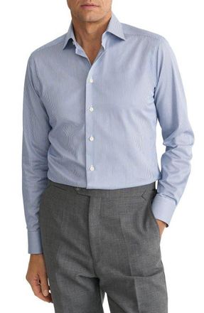 Eton Contemporary Fit Pinstripe Cotton Twill Dress Shirt in Medium Blue at Nordstrom, Size 18.5