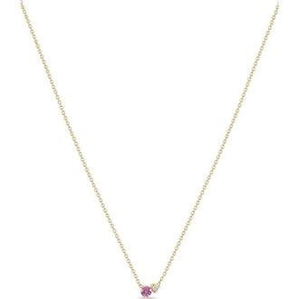 Zo&euml; Chicco 14K Gold Mixed Stone Pendant Necklace in Yellow Gold/Pink Saphire at Nordstrom, Size 16