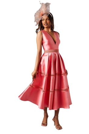 Coast Lace Trim Twill Midi Dress in Pink at Nordstrom, Size 12P