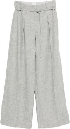 Brunello Cucinelli Grijze Geplooide Riem Broek - Dames - Wijde Broeken - Grijs - S - Katoen - Broeken
