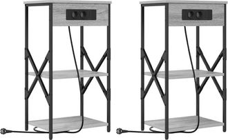 vidaXL Armario de Noche con estante 2 pcs Gris sonoma 41 x 31 x 76 cm vidaXL