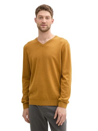 Tom Tailor V-Ausschnitt-Pullover TOM TAILOR, Herren, Gr. XXL, mustard melange, Strick, Obermaterial: 100% Baumwolle, meliert, regular fit normal, V-Ausschnitt, R
