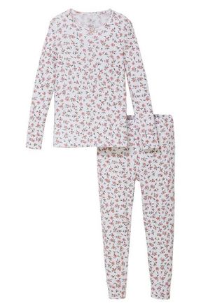 Petite Plume Kids Pima Cotton Pointelle Fitted Two-Piece Pajamas in Pink at Nordstrom, Size 12-18M