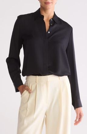 Theory Classic Menswear Silk Button-Up Shirt in Black at Nordstrom Rack, Size X-Large