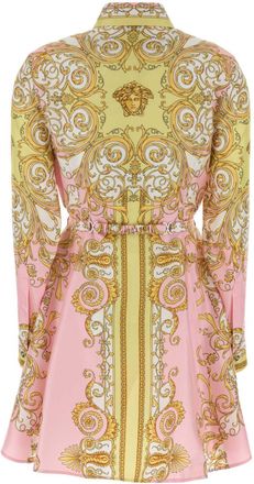 Versace Womens Printed Twill Shirt Dress Paleyellowrosequartz Exterior: Silk Abiti