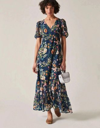 James Lakeland Womens Navy Botanical Floral Maxi Dress - Size: 20