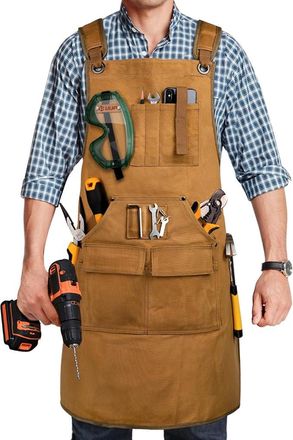 OEM Delantal De Carpinter&iacute;a Para Hombre De 567 G Con 9 Bolsillos Para Herramientas, Delantal De Lona Encerada Resistente, Delantal De Carpintero Ajustable