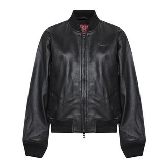 Diesel Bomber Jackets, female, Black, Size: XS L-Ilyan Leather Bomber Jacket