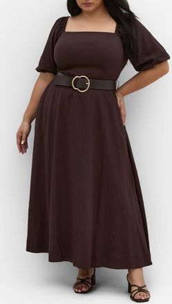 City Chic Collins Belted Maxi Dress in Chocolate at Nordstrom, Size Xxxs