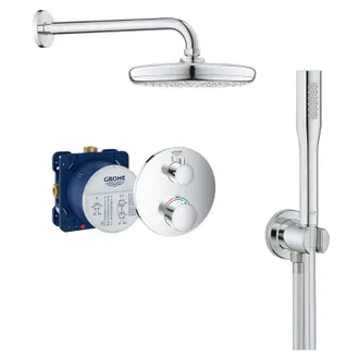 GROHE Grohtherm Conjunto De Ducha Empotrable Con Mezclador Termost&aacute;tico, Ducha Fija 210 Mm + Ducha De Mano Con Soporte De Pared, Cromo