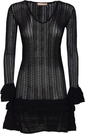 Twinset Zwarte Zijde & Nylon Jurk - Dames - Kleedjes - Zwart - S - Nylon - Kleedjes
