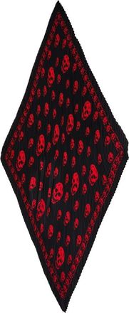 Alexander McQueen Classic Skull Print Pleated Silk Square Scarf in Black/Red at Nordstrom