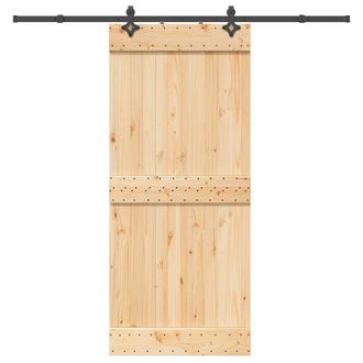 Berkfield Home Sliding Door with Hardware Set 90x210 cm Solid Wood Pine in Brown