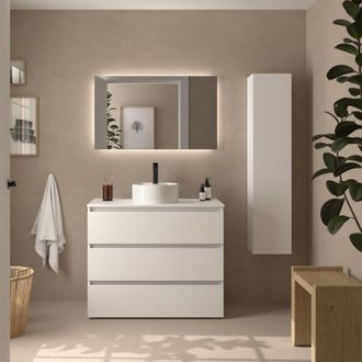 Cygnus Bath Mueble De Ba&ntilde;o Bequia 3c 100cm Blanco Mate Lavabo Sobre Encimera Porcelana