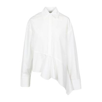 Sportmax Camisa Oversize de Popel&iacute;n de Algod&oacute;n con Volante Asim&eacute;trico - Blouses & Shirts - Mujer - Blanco - 2XS
