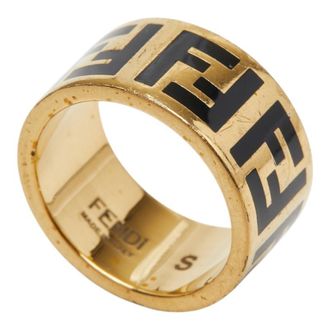 Fendi Gold Black Gold Plating Band Ring (Pre-Owned)
