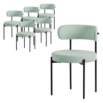 ML Design Ml-design Set 6x Sillas De Comedor En Tejido Teddy Verde Con Respaldo Alto Asiento De Polipiel Tapizado Con Patas De Metal Negro Sill&oacute;n Dise&ntilde;o Ergon&oacute;m