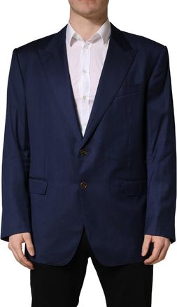 Dolce & Gabbana Mens Blue Single Breasted 2 Button Suit Jacket Virgin Wool Silk