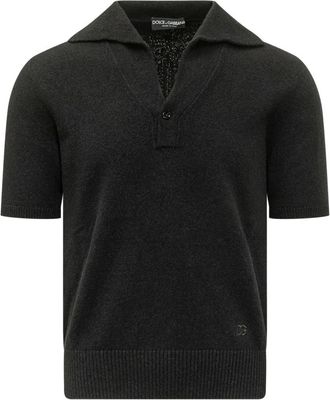 Dolce & Gabbana Polo Shirt van Katoenmix - Heren - V-hals truien - Zwart - L - Katoen - Truien & Vesten