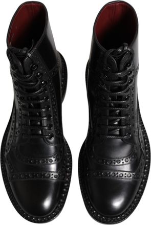 Dolce & Gabbana Mens Black Leather Lace Up Mid Calf Boots Shoes
