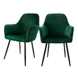 ML Design Ml-design - 2x Sillas De Comedor Verdes Ergon&oacute;micas, Asiento Tapizado Aspecto De Terciopelo Patas De Metal Con Respaldo Y Reposabrazos Sill&oacute;n Moderno 