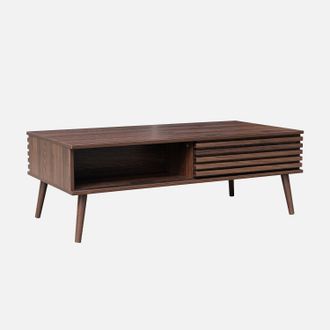 Sweeek Mesa De Centro Escandinava Con Puertas Correderas, Madere, Madera De Nogal, 59x119x41.5 Cm