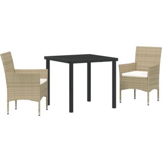 vidaXL Conjunto De Comedor De Jard&iacute;n Con Coj&iacute;n 3 Pcs Beige Polirat&aacute;n Vidaxl