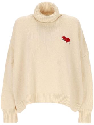 Giada Benincasa Heart Embroidered Oversized Turtleneck Sweater