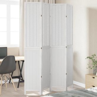 vidaXL Biombo Separador De 4 Paneles Madera Maciza Paulownia Blanco Vidaxl