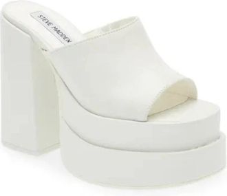 Steve Madden Cagey CAGE03S1 Sandals White Leather Block Heel ZAP766