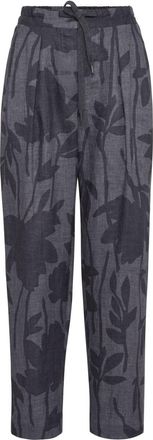 Brunello Cucinelli floral-print linen trousers - women - Linen/Flax - 38 - Grey