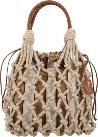 Prada Tassen, Dames, Beige, ONE Size, Katoen, Nou&eacute; Medium Cotton Macram&eacute; Tas