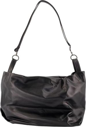 Yohji Yamamoto Tulip L Schoudertas - unisex - Schoudertassen - Zwart - M - Leer - Tassen