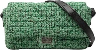 Chanel Pre-owned Vintage Quilted Tweed Crossbody Bag - Dames - Vintage Schoudertas - Groen - ONE Size - Tweed - Vintage