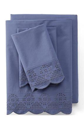 Lands End 300 Thread Count Cotton Percale Eyelet Bed Sheet Set in Dusk Indigo Sky at Nordstrom, Size Queen