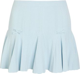 LoveShackFancy Loveshackfancy Meryl Bow-appliqu&eacute;d Pointelle-knit Mini Skirt - Light Blue - S (UK8-10 / S)