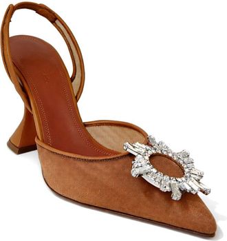 Amina Muaddi Womens Pumps Begum Mesh Sling 95 Beige High Heel Shoes