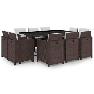 vidaXL Set Comedor De Jard&iacute;n 11 Pzas Y Cojines Rat&aacute;n Sint&eacute;tico Marr&oacute;n Vidaxl