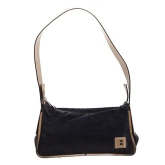 Bally Black/beige Nylon And Leather Baguette Bag