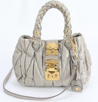 Miu Miu Gray Leather Handbag Tote Bag (Pre-Owned)