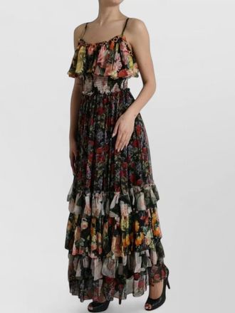 Dolce & Gabbana silk floral-print tiered sleeveless maxi dress