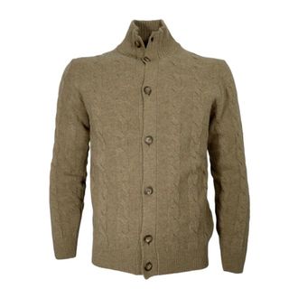 Cashmere Company Cardigans, male, Beige, XL, Cardigan Lavorato a Treccia Slim Fit