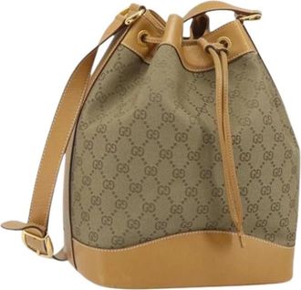 Gucci Pre-owned Canvas Bucket Bag - Dames - Vintage Tas - Beige - ONE Size - Vintage