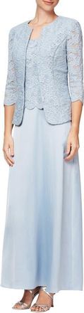 Alex Evenings Embroidered Lace Mock Two-Piece Gown with Jacket in Hydrangea at Nordstrom, Size 10